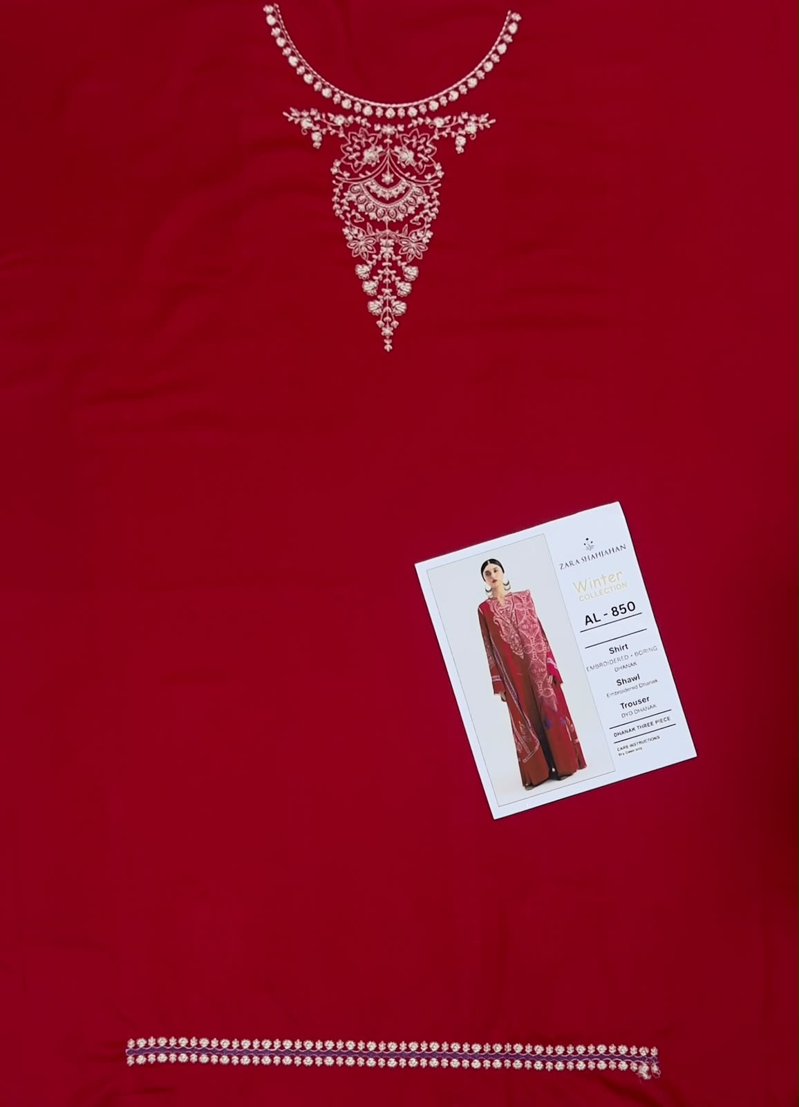 3-Piece Zara Shahjahan Premium Embroidered Dhanak Suit AL-850