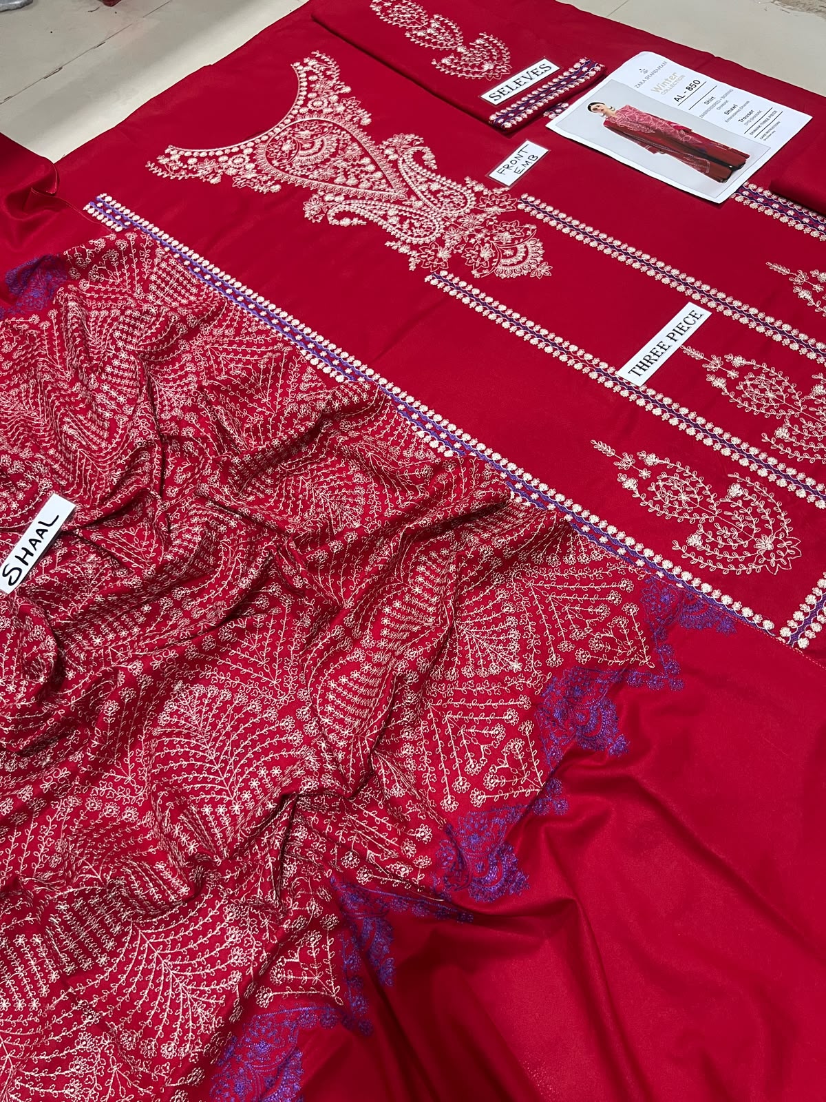 3-Piece Zara Shahjahan Premium Embroidered Dhanak Suit AL-850