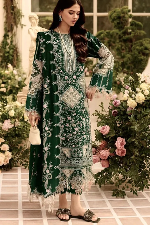 3-Piece Binilyas Premium Embroidered Dhanak Suit AL-851GR