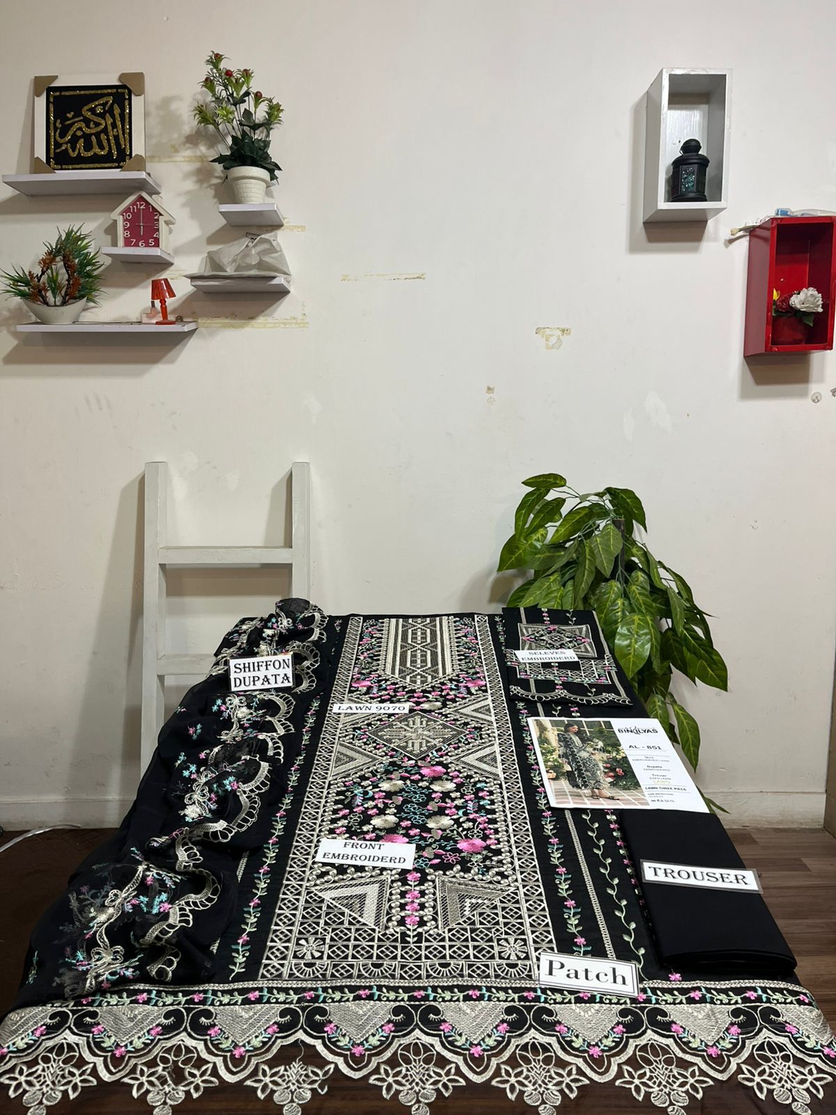 3 Piece - Embroidered Lawn Suit With Chiffon Emb Dupatta AL-851