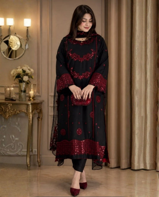 3-Piece Bareeze Premium Embroidered Dhanak Suit AL-865