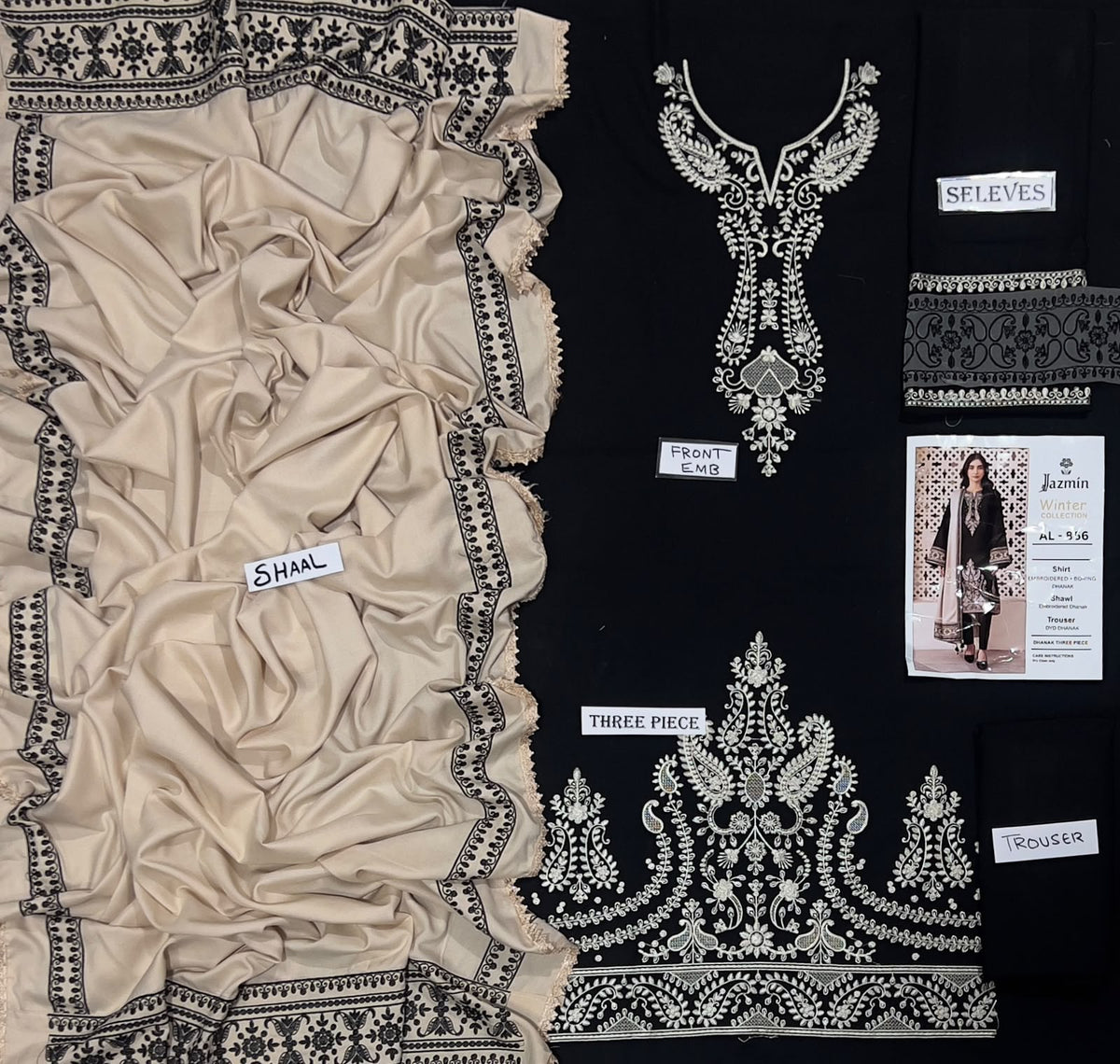 3-Piece Jazmin Premium Embroidered Dhanak Suit AL-866