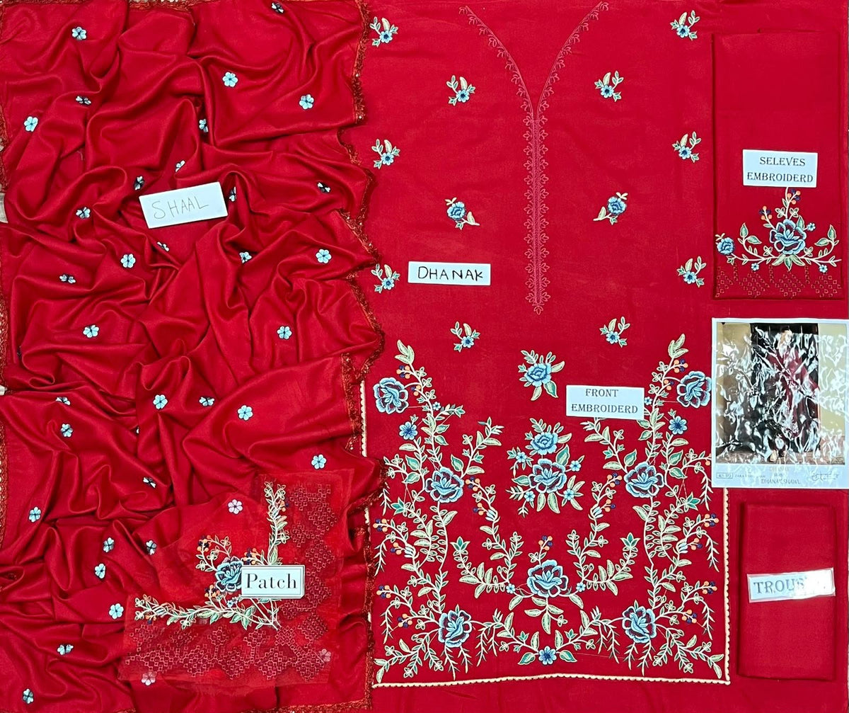 3-Piece Zara ShahJahan Premium Embroidered Dhanak Suit AL1-513
