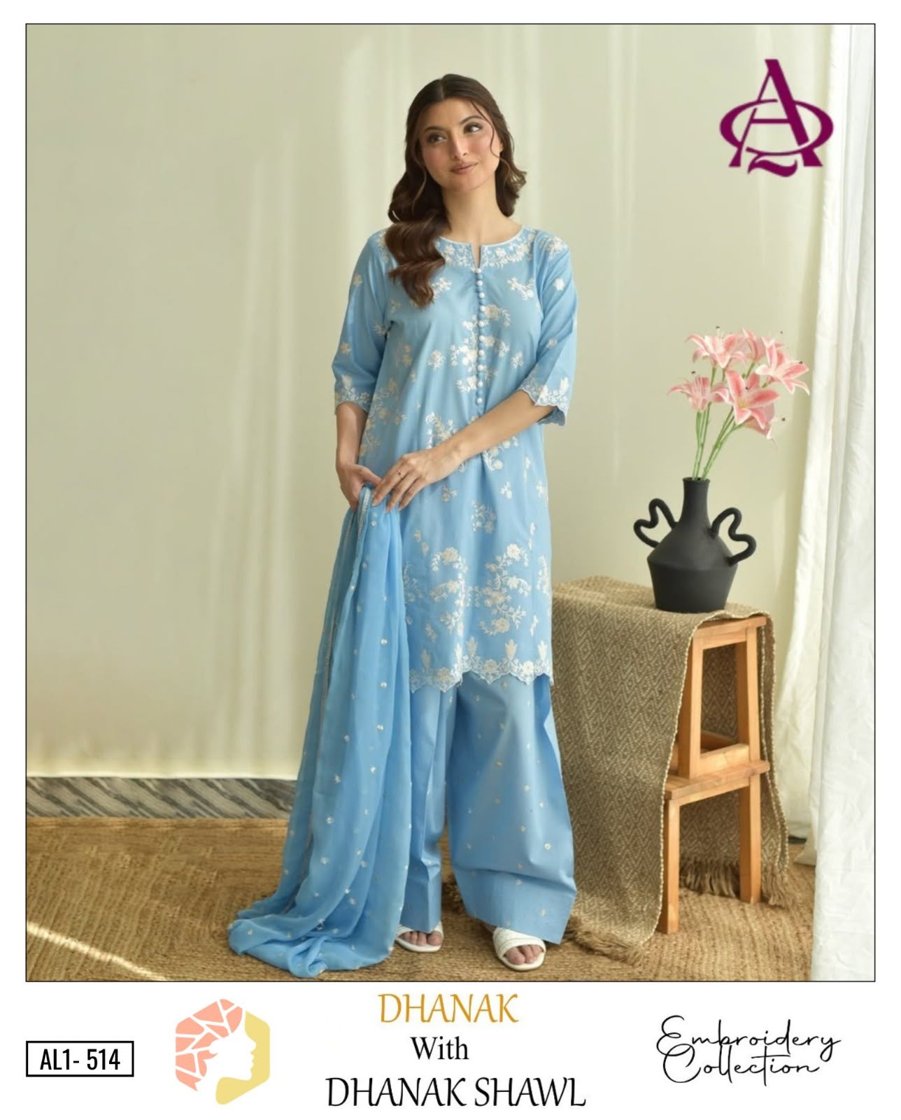 3-Piece Embroidered Dhanak Suit With Sequins Winter Fabrics