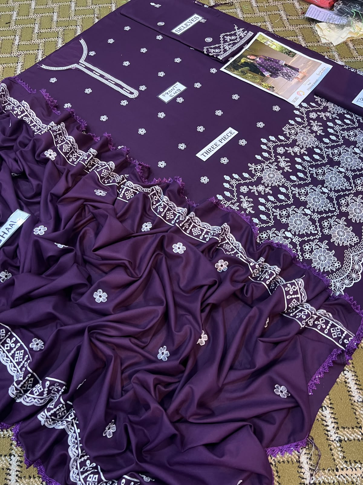 3-Piece Premium Embroidered Dhanak Suit AL1-515P