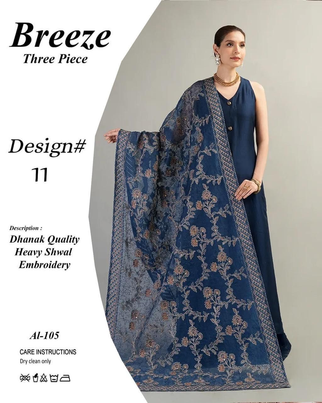 3-Piece Bareeze Inspired Premium Embroidered Dhanak Suit BRZ-11