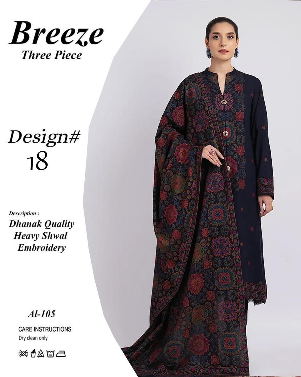 3-Piece Bareeze Inspired Premium Embroidered Dhanak Suit BRZ-18