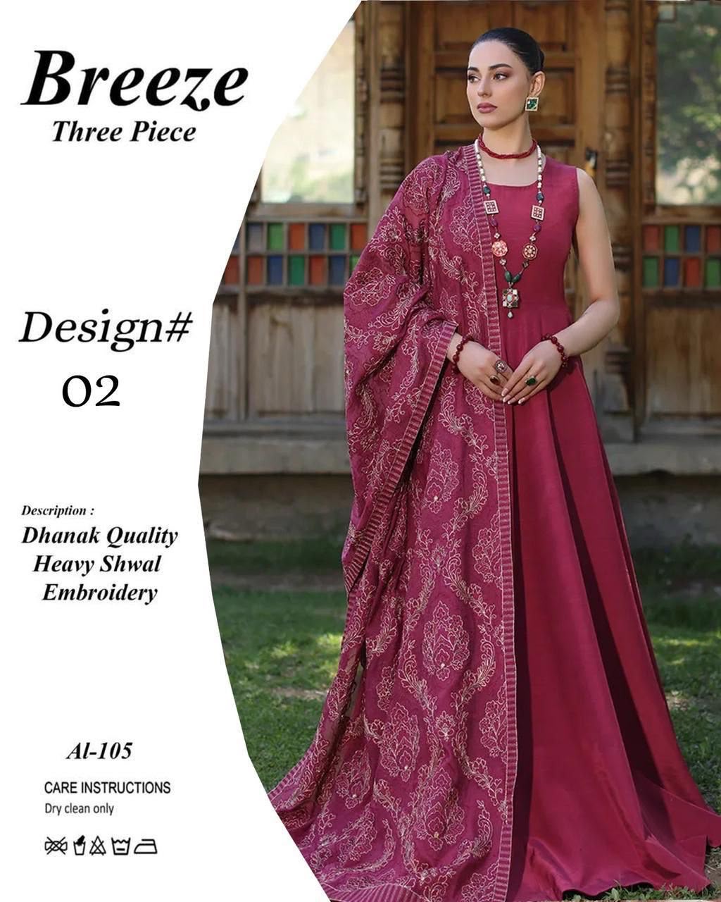 3-Piece Bareeze Inspired Premium Embroidered Dhanak Suit BRZ-2