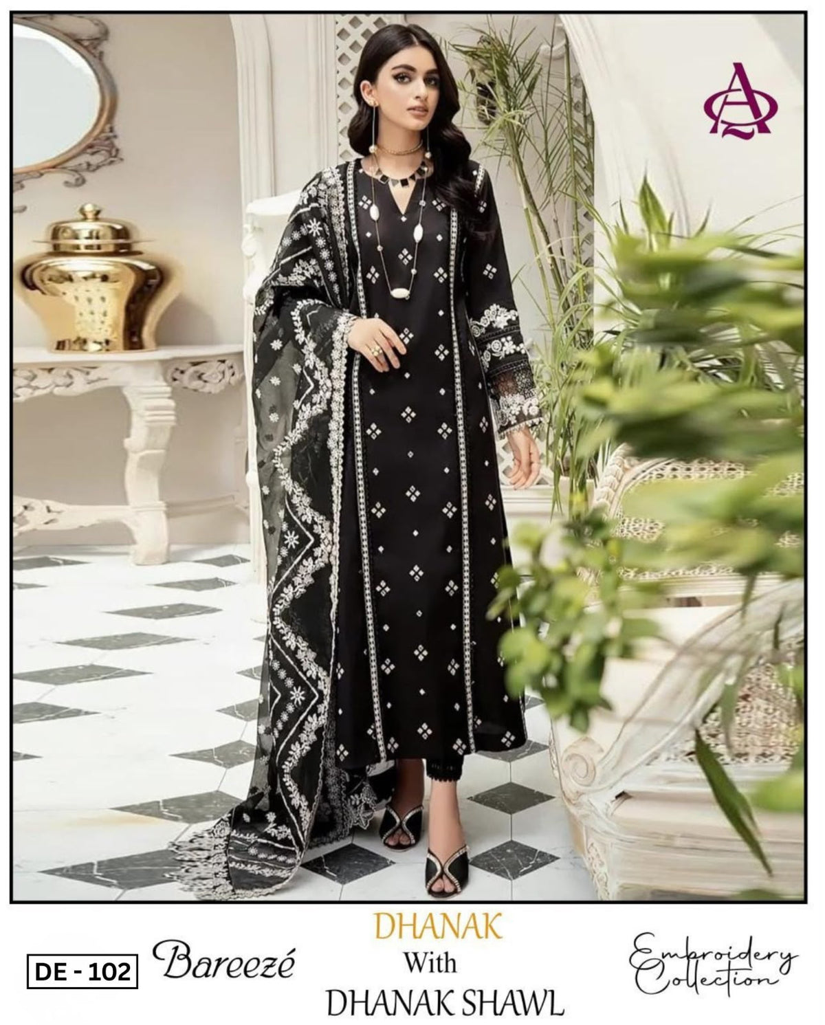 3-Piece Bareeze Premium Embroidered Dhanak Suit DE-102