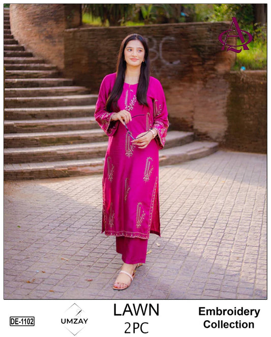 Embroidered 2Pc Lawn Unstitched Summer Dress DE-1102