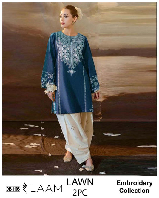 Embroidered 2Pc Lawn Unstitched Summer Dress - DE-1108B