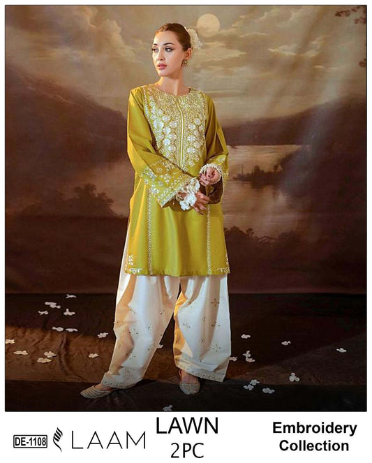 Embroidered 2Pc Lawn Unstitched Summer Dress - DE-1108