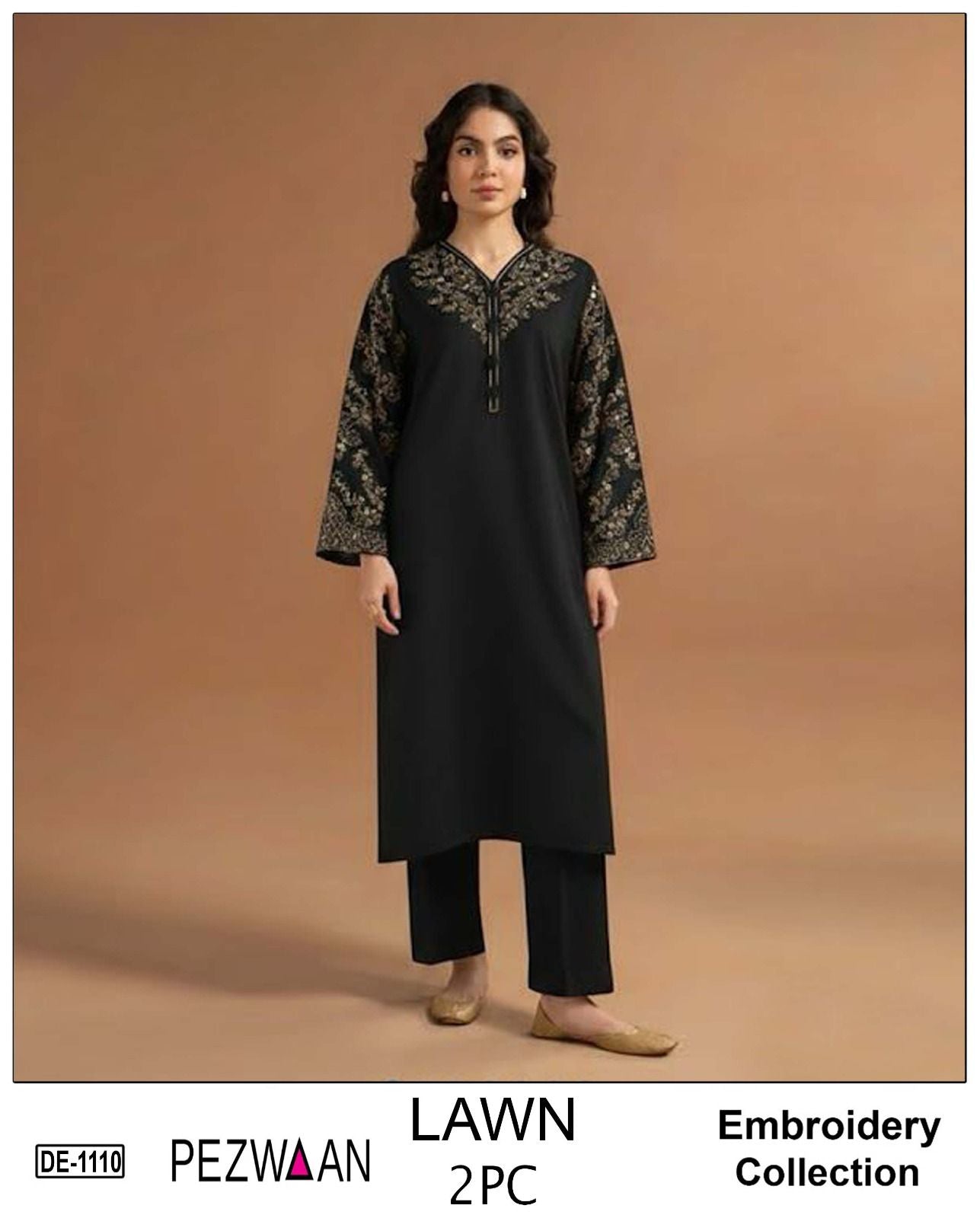 Embroidered 2Pc Lawn Unstitched Summer Dress - DE-1110BK