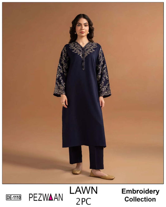 Embroidered 2Pc Lawn Unstitched Summer Dress - DE-1110BL