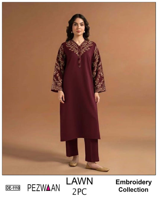 Embroidered 2Pc Lawn Unstitched Summer Dress - DE-1110MR