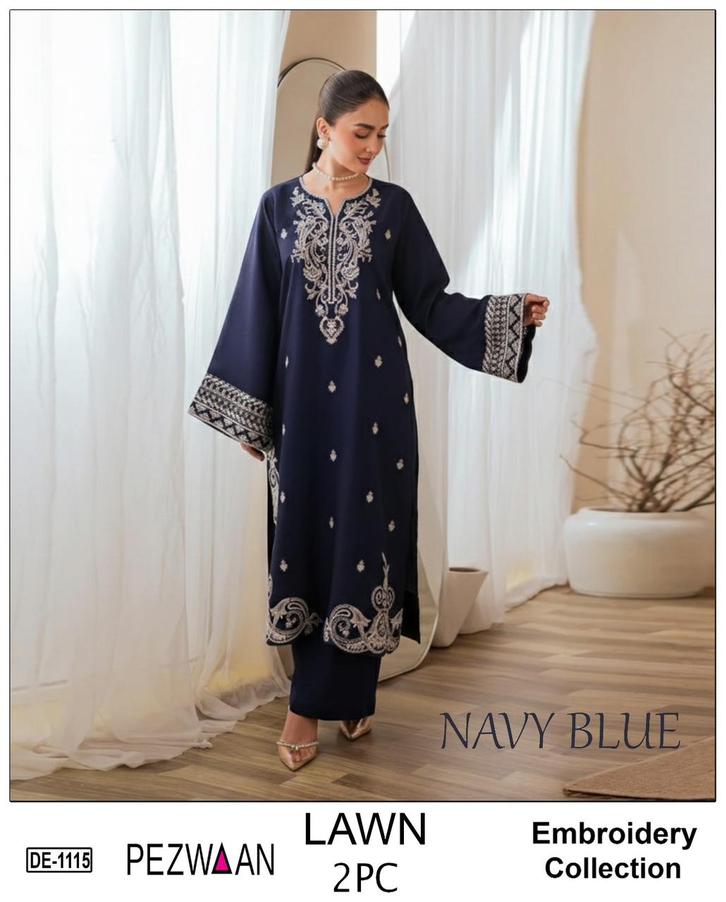 Embroidered 2Pc Lawn Unstitched Summer Dress - DE-1115BL