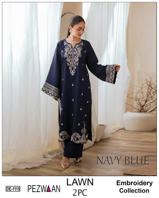 Embroidered 2Pc Lawn Unstitched Summer Dress - DE-1115BL