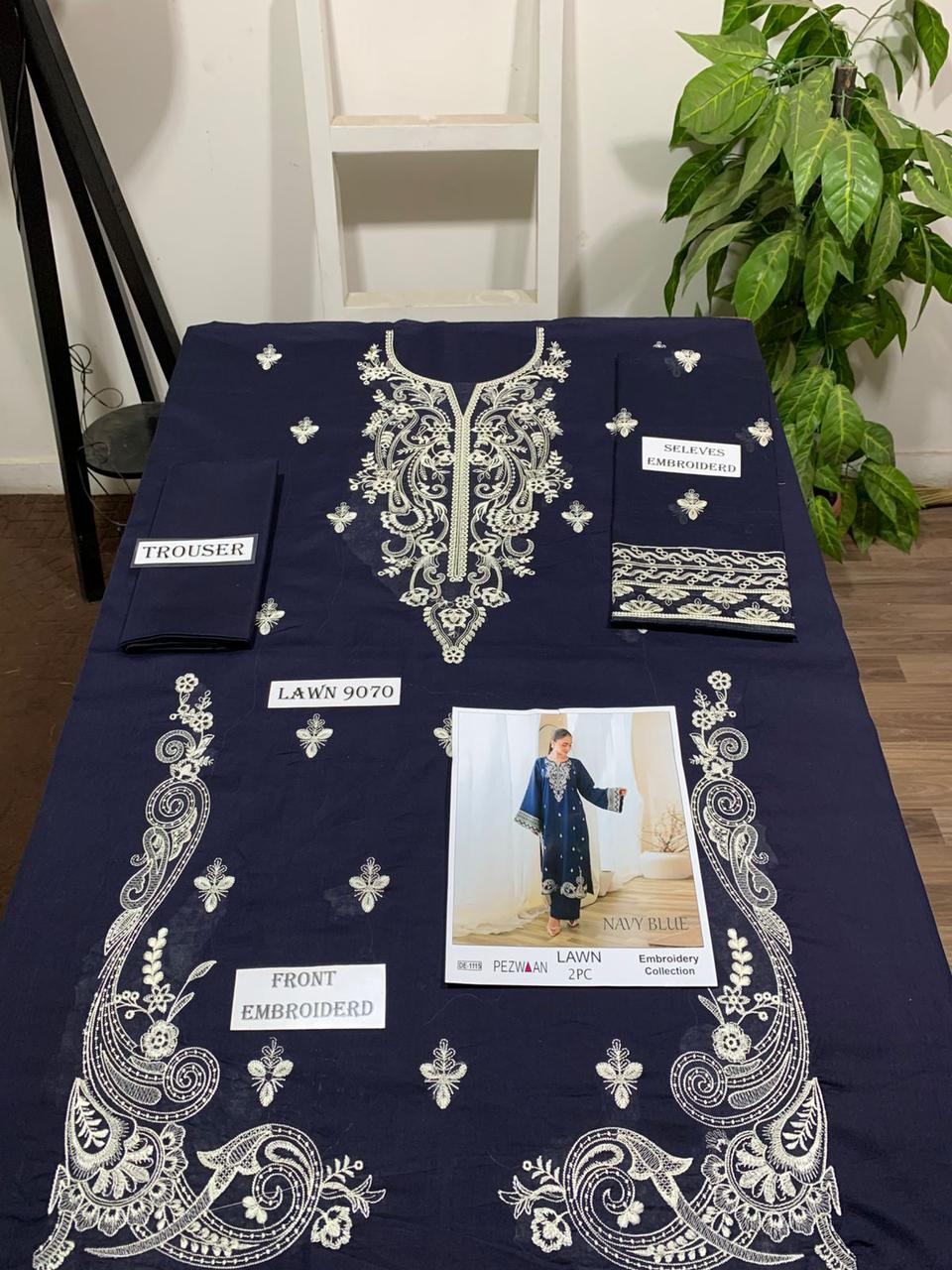 Embroidered 2Pc Lawn Unstitched Summer Dress - DE-1115BL