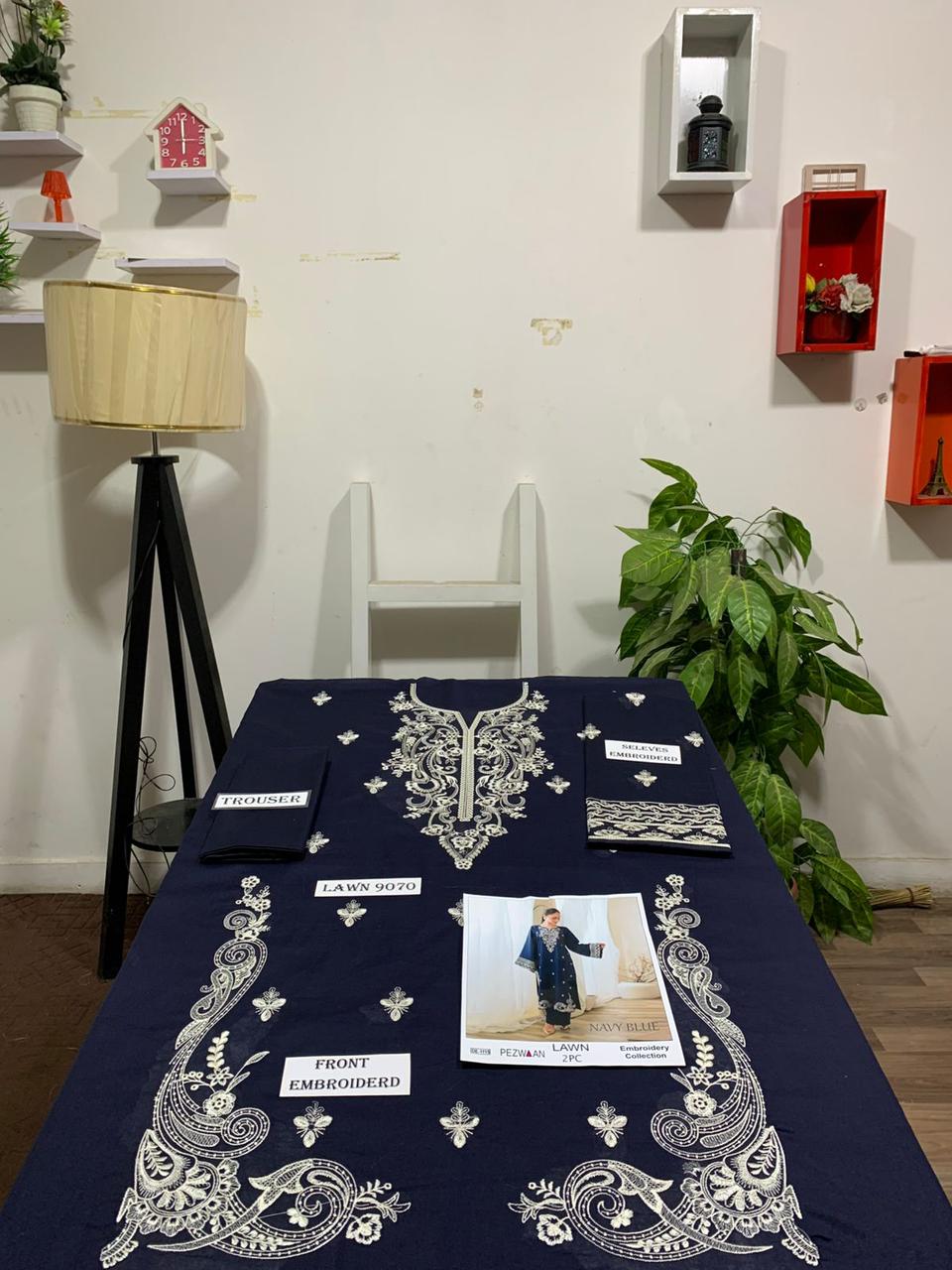 Embroidered 2Pc Lawn Unstitched Summer Dress - DE-1115BL