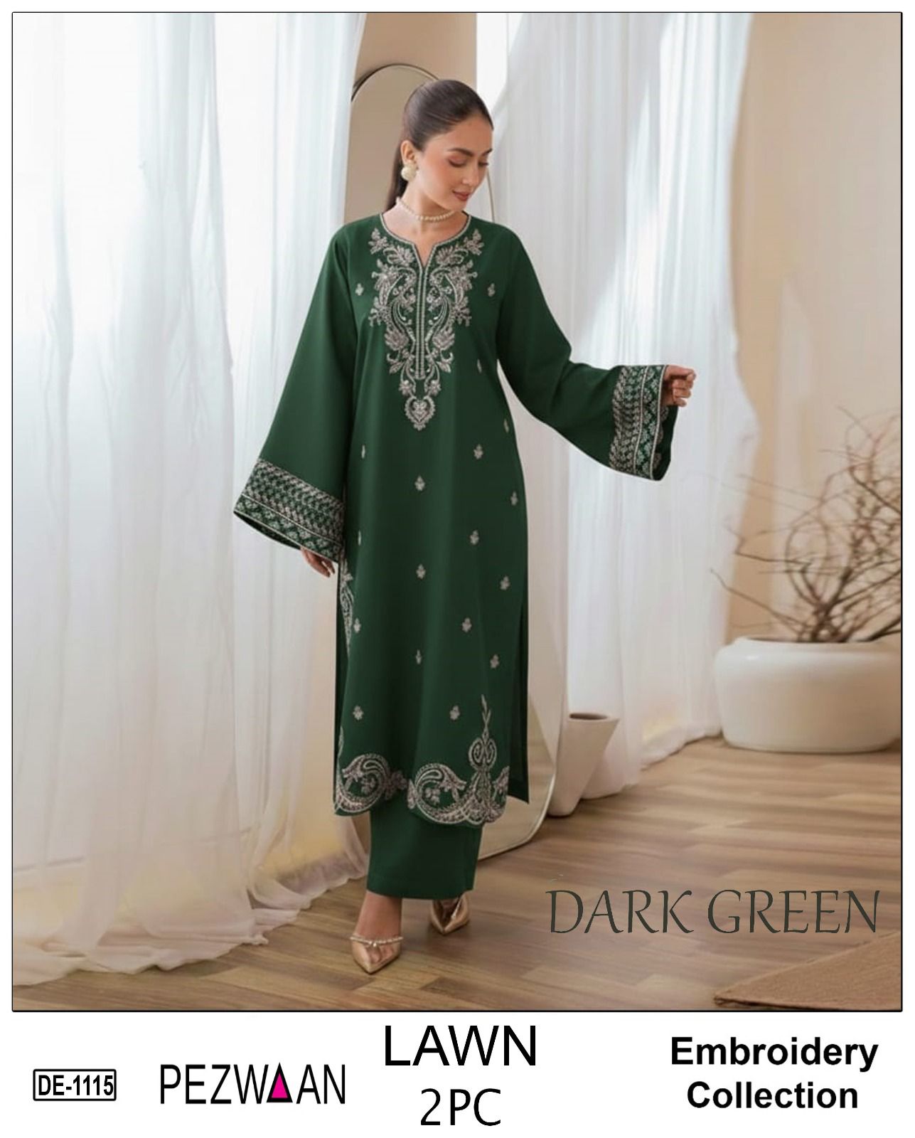 Embroidered 2Pc Lawn Unstitched Summer Dress - DE-1115GR