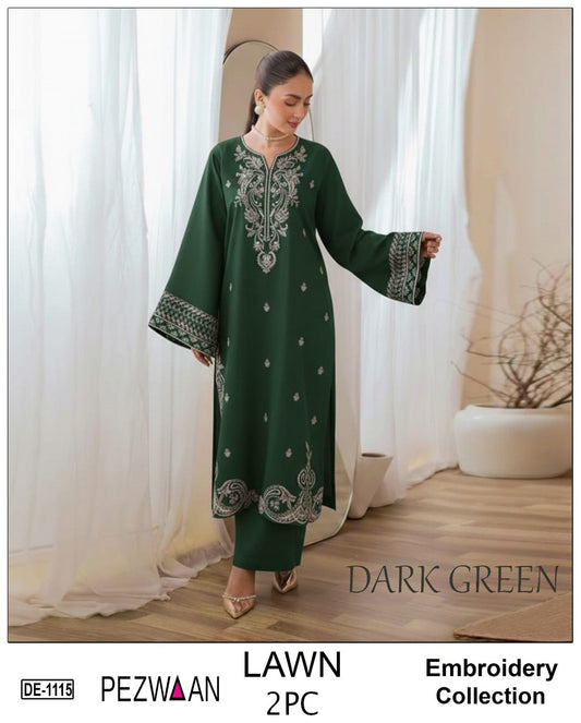 Embroidered 2Pc Lawn Unstitched Summer Dress - DE-1115GR