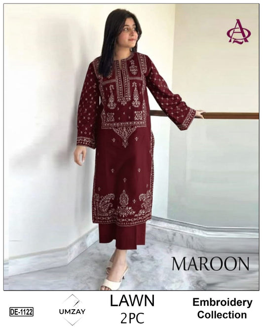 Embroidered 2Pc Lawn Unstitched Summer Dress - DE-1122MR