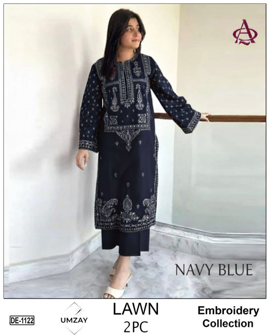 Embroidered 2Pc Lawn Unstitched Summer Dress - DE-1122NB