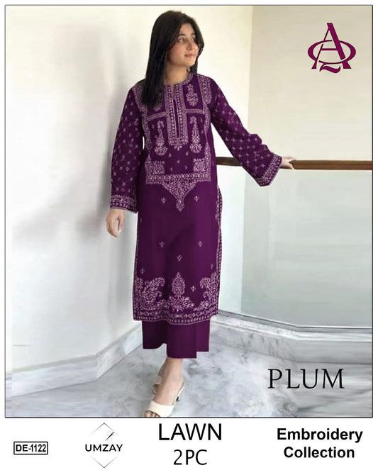 Embroidered 2Pc Lawn Unstitched Summer Dress - DE-1122PL