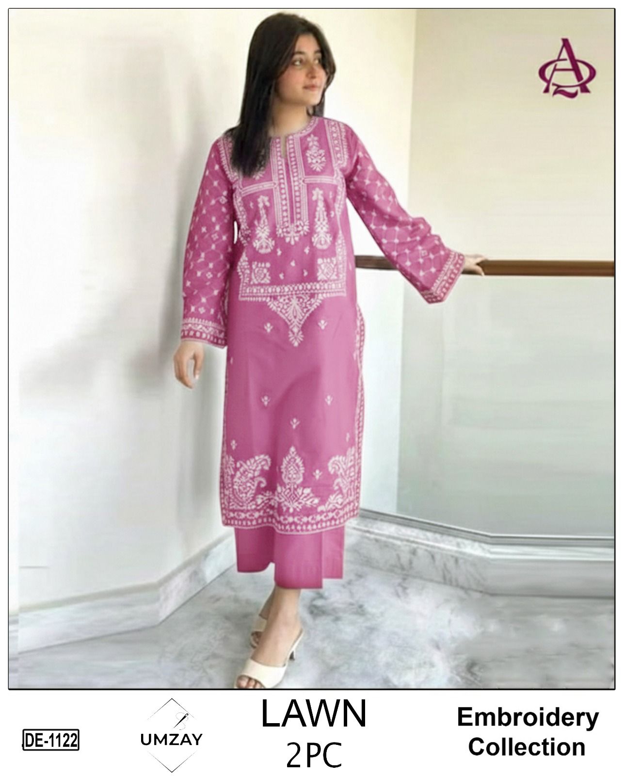 Embroidered 2Pc Lawn Unstitched Summer Dress - DE-1122PN