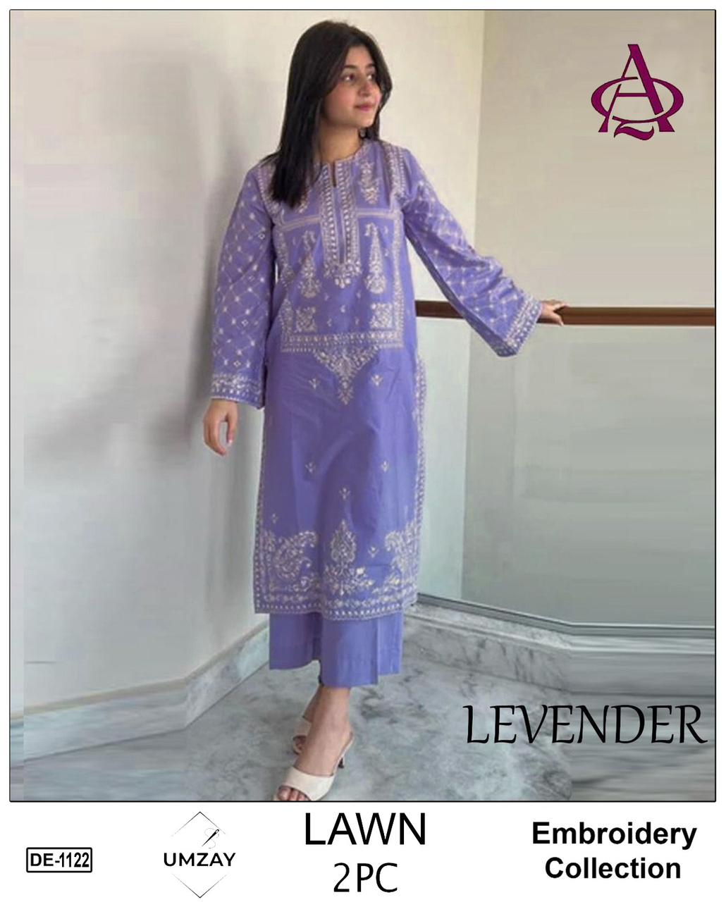 Embroidered 2Pc Lawn Unstitched Summer Dress - DE-1122VN