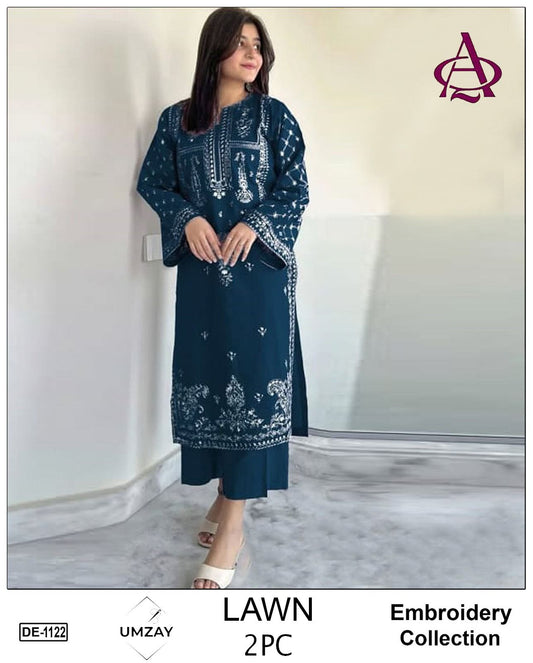 Embroidered 2Pc Lawn Unstitched Summer Dress - DE-1133BL