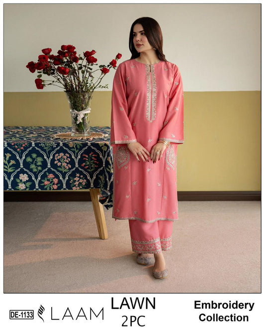 Embroidered 2Pc Lawn Unstitched Summer Dress - DE-1133PN