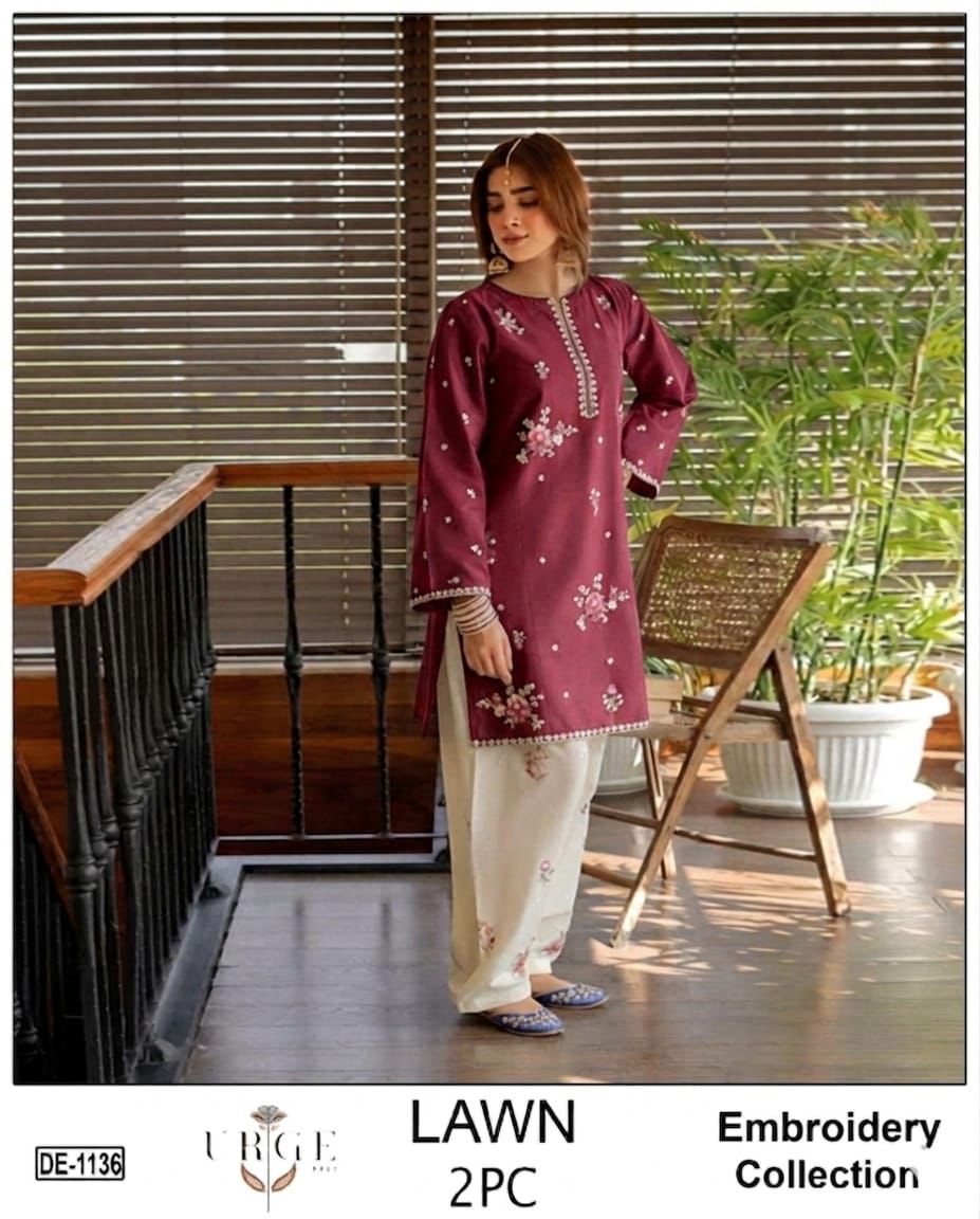 Embroidered 2Pc Lawn Unstitched Summer Dress - DE-1136M