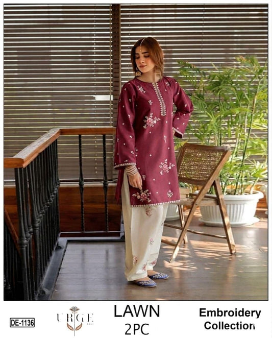 Embroidered 2Pc Lawn Unstitched Summer Dress - DE-1136M