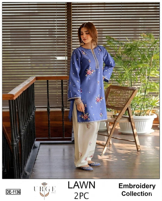 Embroidered 2Pc Lawn Unstitched Summer Dress - DE-1136