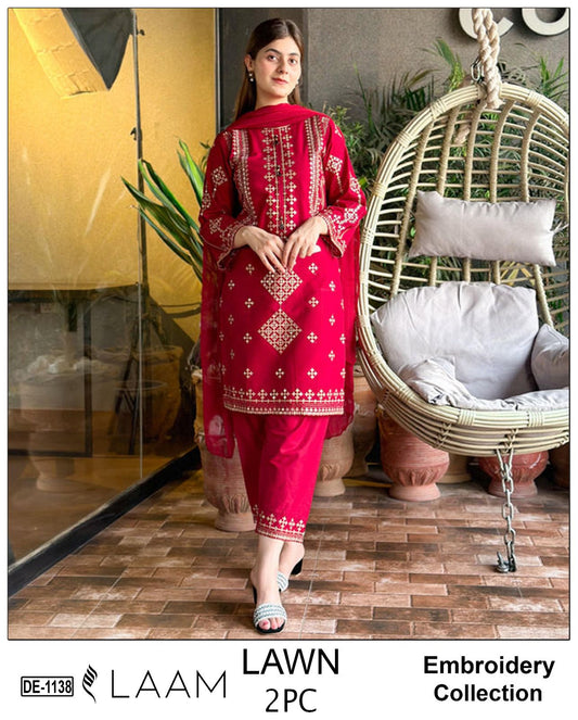 Embroidered 2Pc Lawn Unstitched Summer Dress - DE-1138