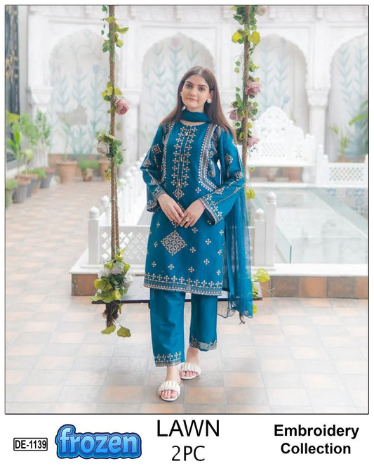 Embroidered 2Pc Lawn Unstitched Summer Dress - DE-1139F