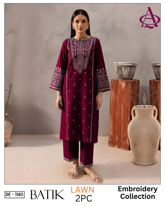 Embroidered 2Pc Lawn Unstitched Summer Dress - DE-1140M
