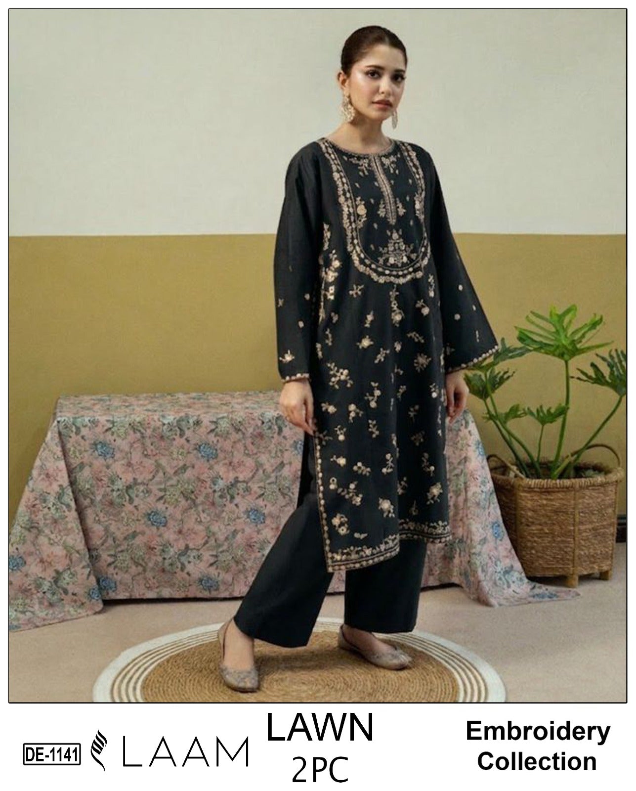 Embroidered 2Pc Lawn Unstitched Summer Dress - DE-1141B
