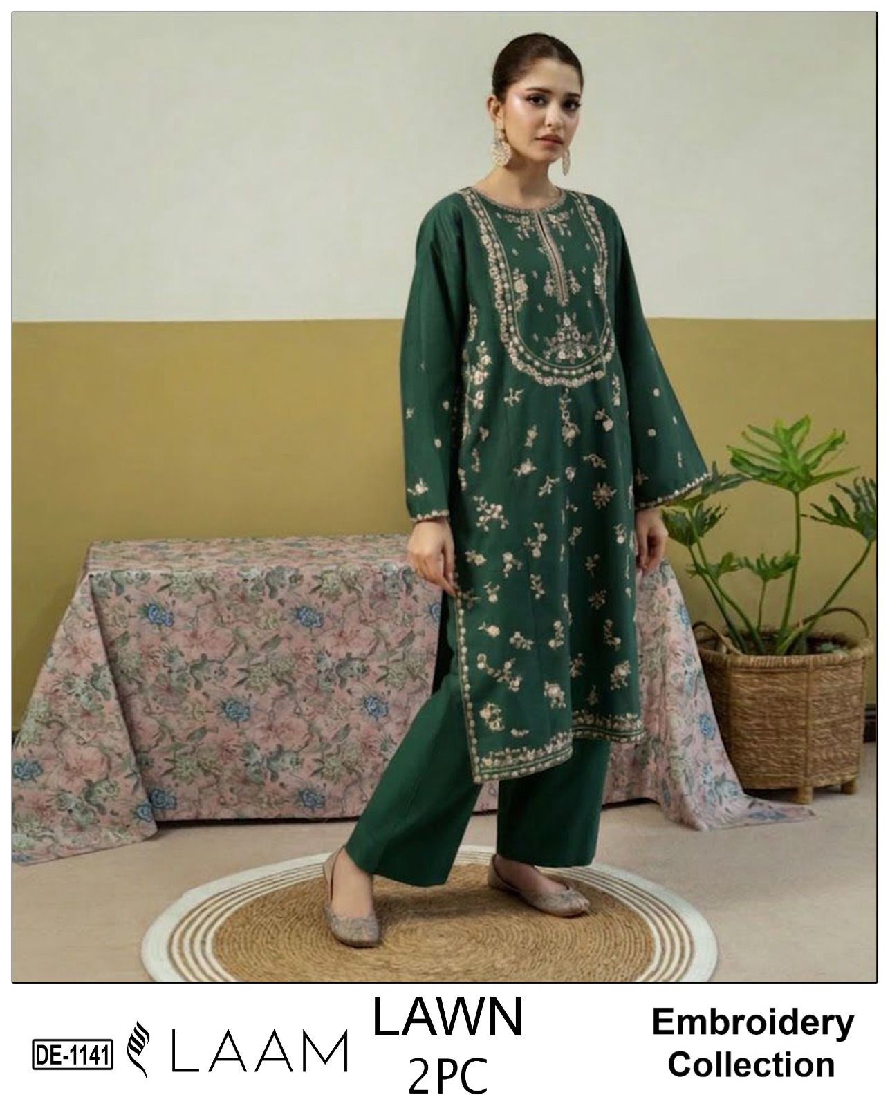 Embroidered 2Pc Lawn Unstitched Summer Dress - DE-1141G