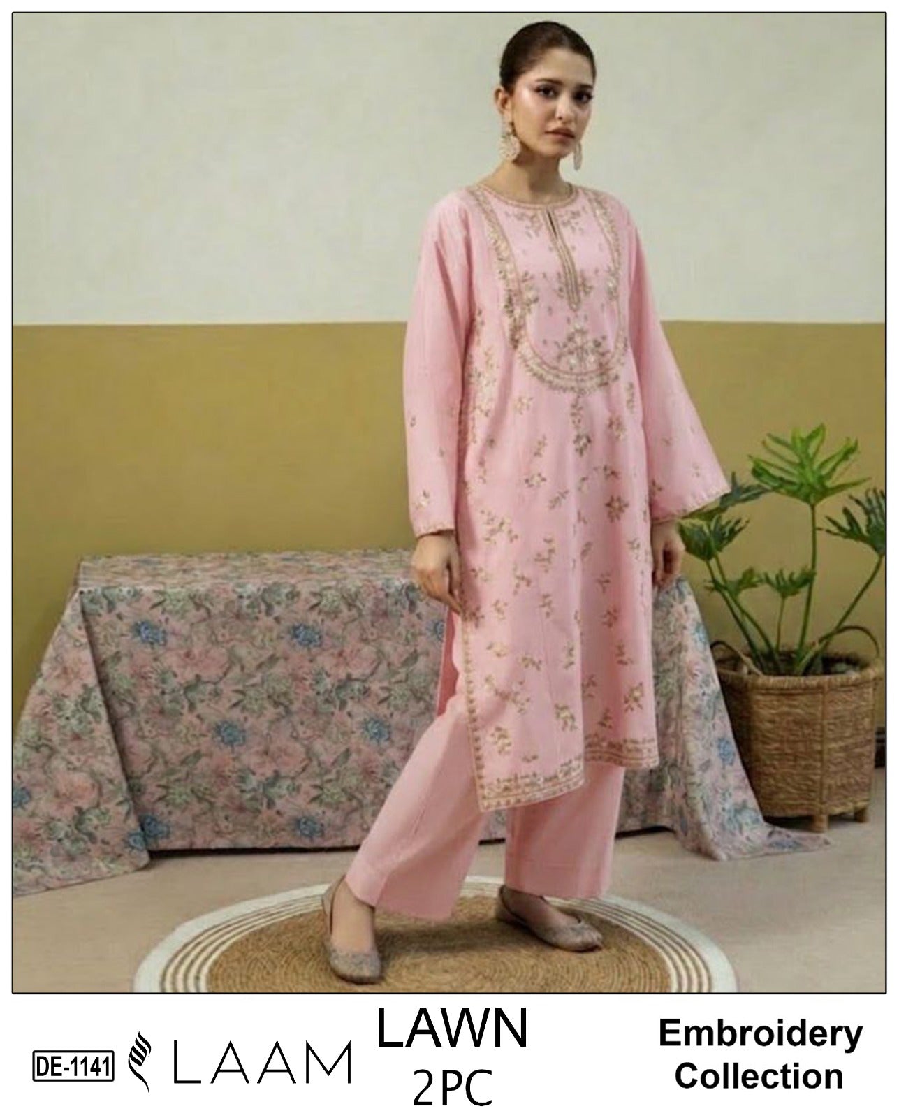 Embroidered 2Pc Lawn Unstitched Summer Dress - DE-1141PN