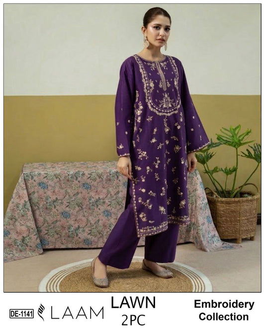 Embroidered 2Pc Lawn Unstitched Summer Dress - DE-1141PR