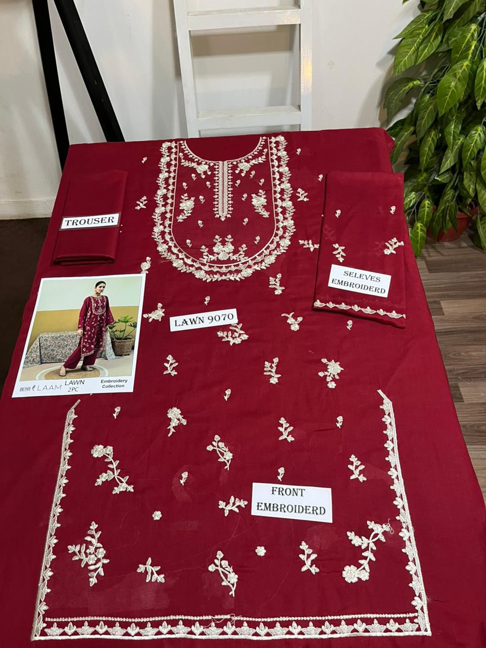 Embroidered 2Pc Lawn Unstitched Summer Dress - DE-1141RD
