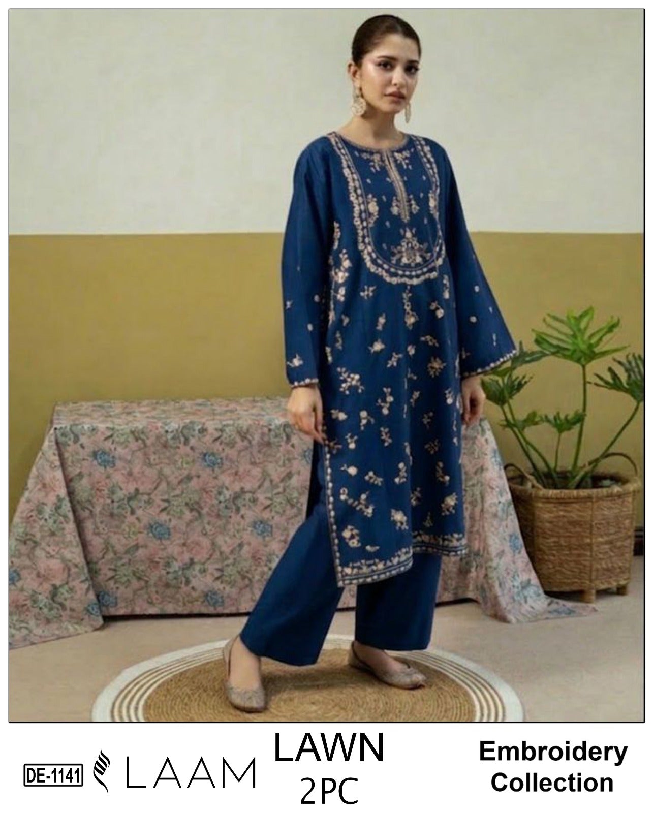 Embroidered 2Pc Lawn Unstitched Summer Dress - DE-1141ZN