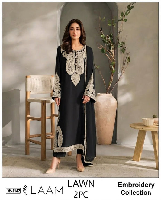 Embroidered 2Pc Lawn Unstitched Summer Dress - DE-1142B
