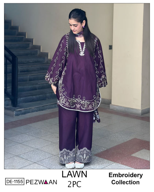Embroidered 2Pc Lawn Unstitched Summer Dress - DE-1155