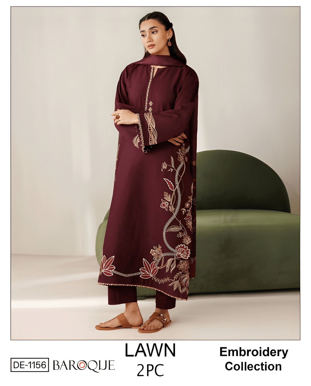 Embroidered 2Pc Lawn Unstitched Summer Dress - DE-1156