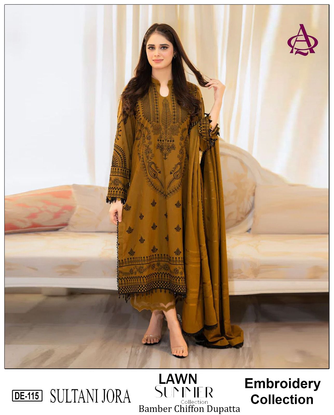 3 Piece - Embroidered Lawn Suit With Emb Chiffon Dupatta DE-115