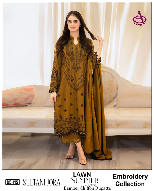3 Piece - Embroidered Lawn Suit With Emb Chiffon Dupatta DE-115