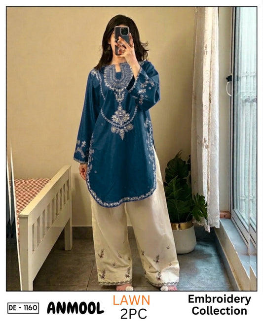 Embroidered 2Pc Lawn Unstitched Summer Dress - DE-1160BL